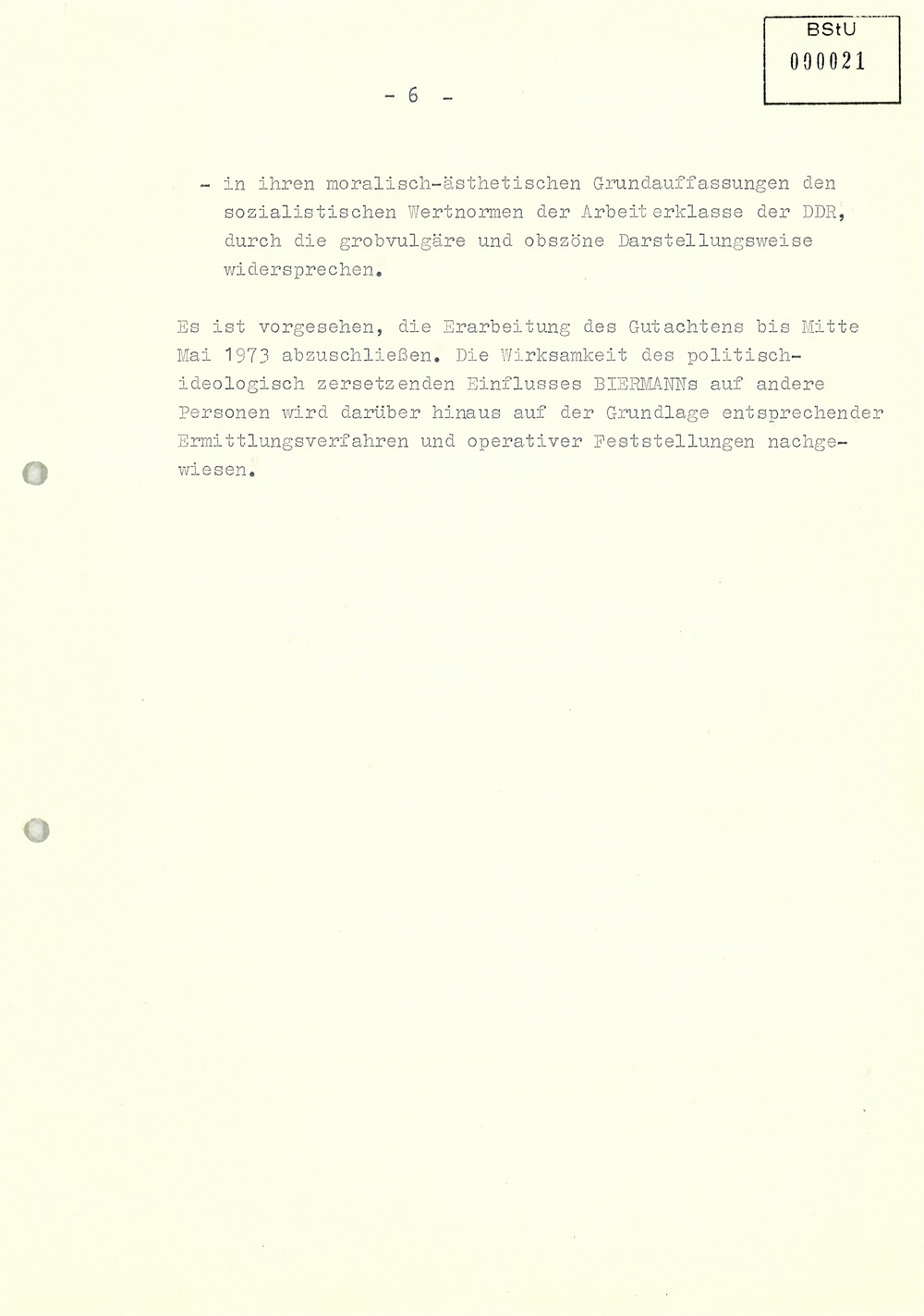 Konzeption zur Ausbürgerung Wolf Biermanns