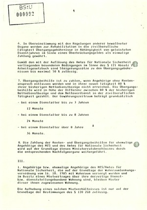 Beschluss des Ministerrats der DDR "zur sozialen Sicherstellung von Angehörigen des Amtes für Nationale Sicherheit"
