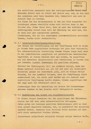 Informationsbericht der Abteilung M zur Postkontrolle bei Einheiten der Deutschen Grenzpolizei