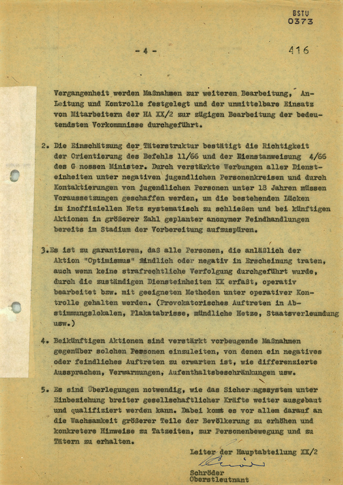 Bericht der HA XX/2 zur Aktion "Optimismus" inklusive dokumentierter Protestflugblätter