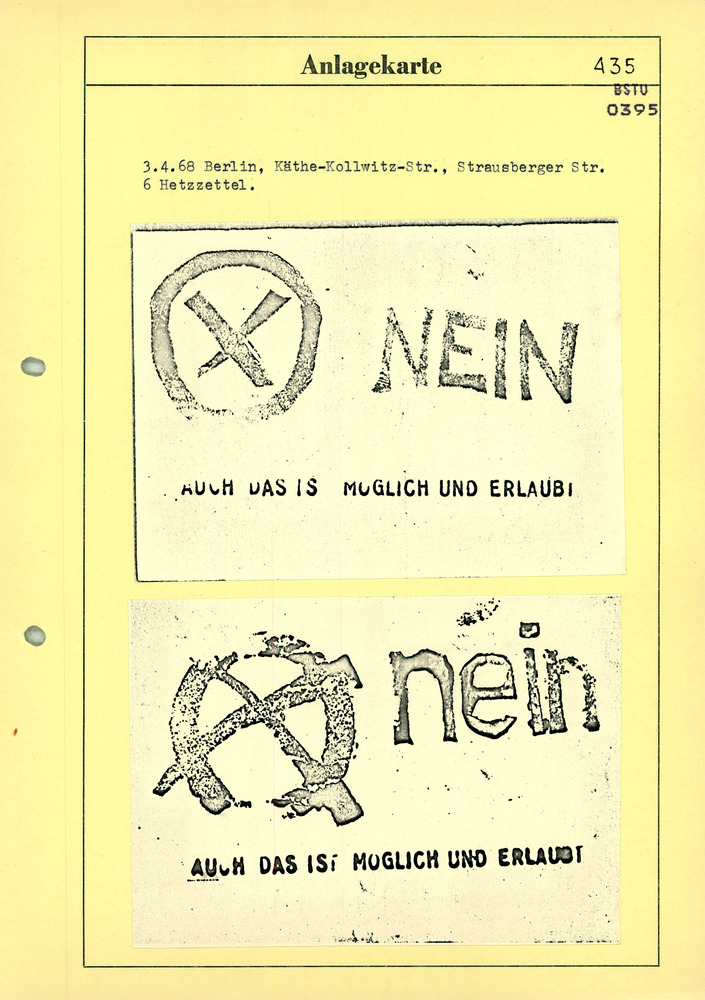 Bericht der HA XX/2 zur Aktion "Optimismus" inklusive dokumentierter Protestflugblätter