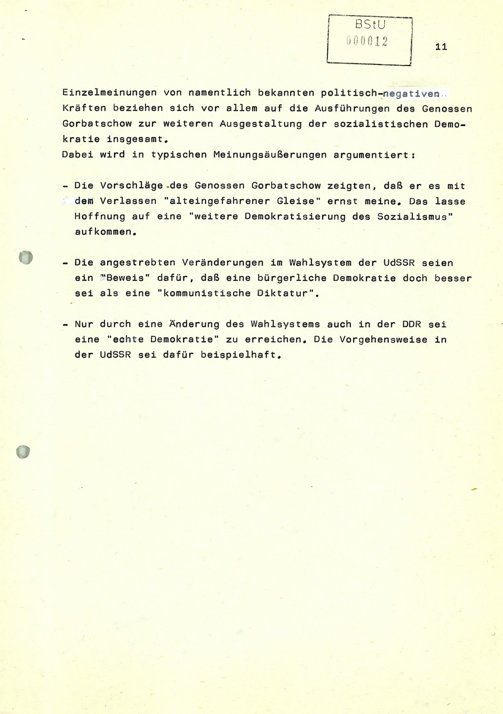 Reaktionen der DDR-Bevölkerung auf das Plenum des ZK der KPdSU
