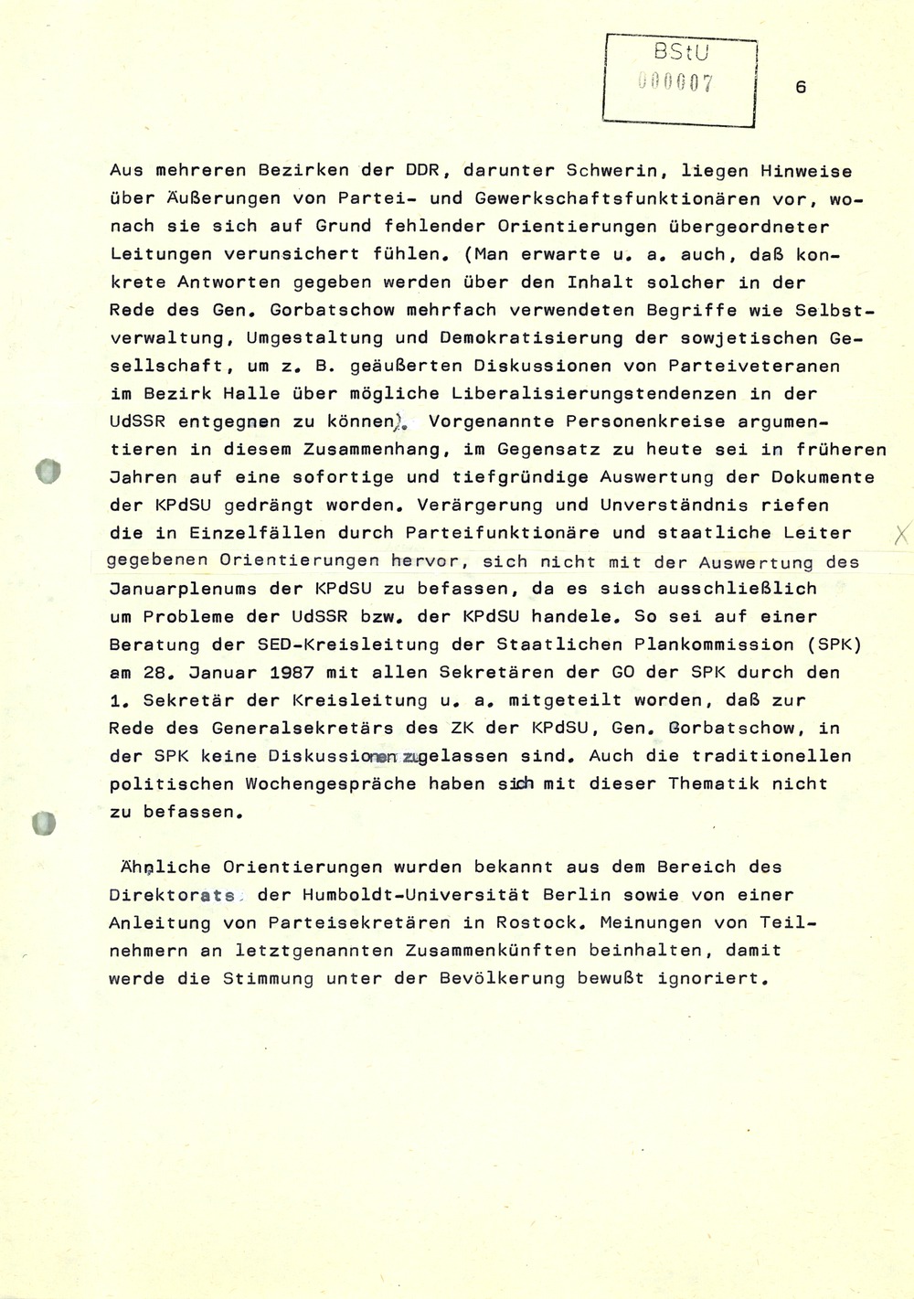 Reaktionen der DDR-Bevölkerung auf das Plenum des ZK der KPdSU