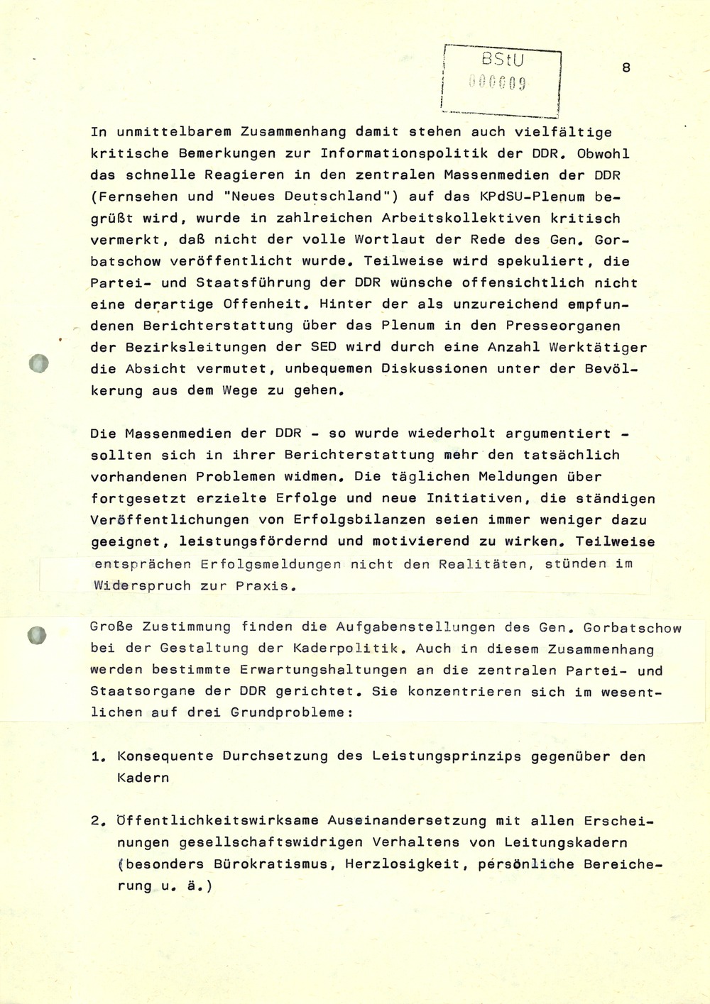Reaktionen der DDR-Bevölkerung auf das Plenum des ZK der KPdSU