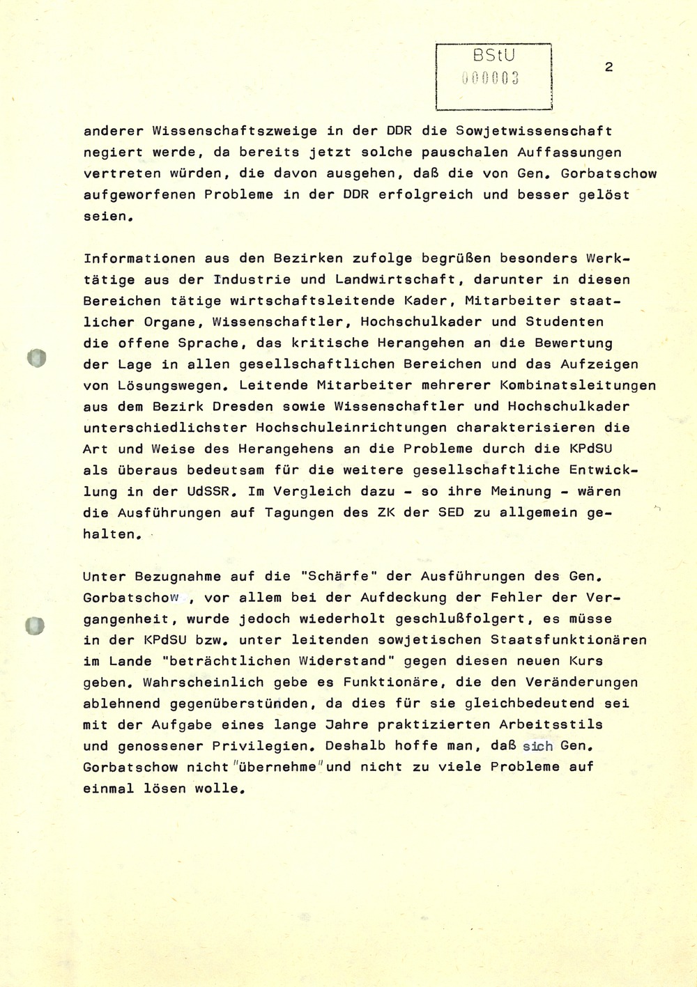 Reaktionen der DDR-Bevölkerung auf das Plenum des ZK der KPdSU