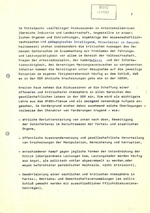 Reaktionen der DDR-Bevölkerung auf das Plenum des ZK der KPdSU