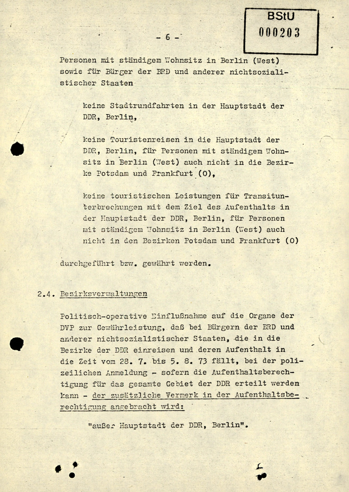 Durchführungsbestimmung zum Befehl 13/73 über den Einreiseverkehr während der X. Weltfestspiele der Jugend