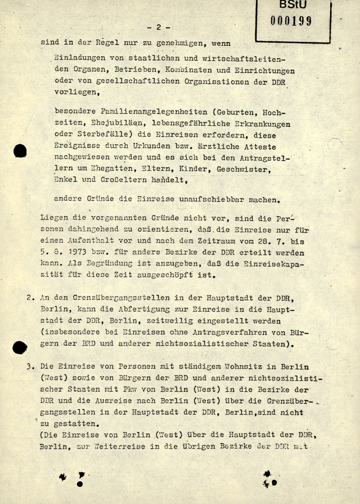 Durchführungsbestimmung zum Befehl 13/73 über den Einreiseverkehr während der X. Weltfestspiele der Jugend