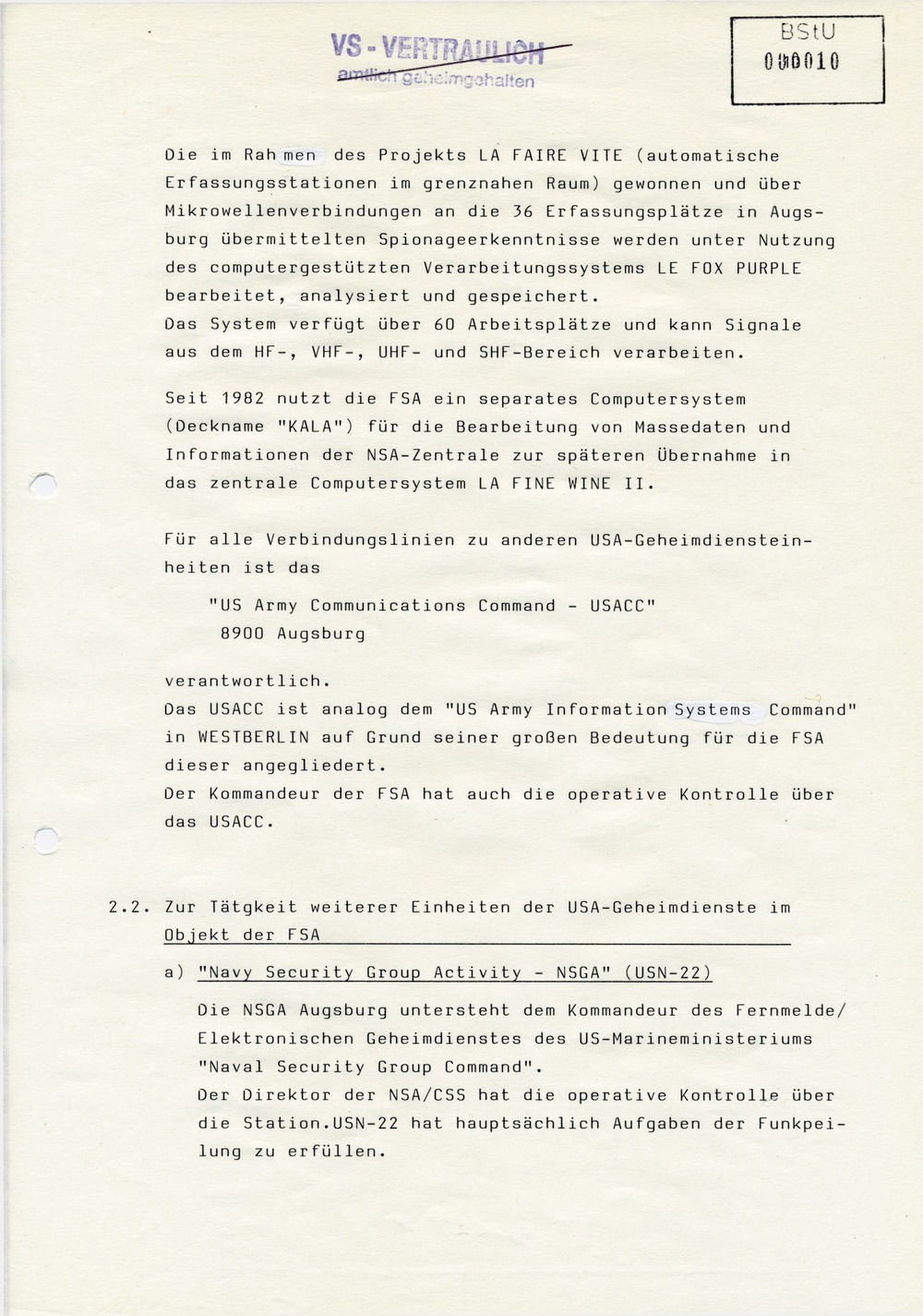 Analyse der Struktur und Tätigkeit der INSCOM und der USAFSA
