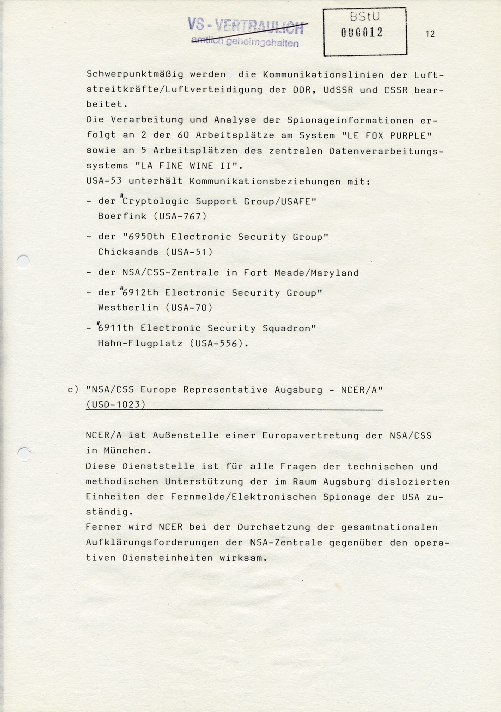 Analyse der Struktur und Tätigkeit der INSCOM und der USAFSA