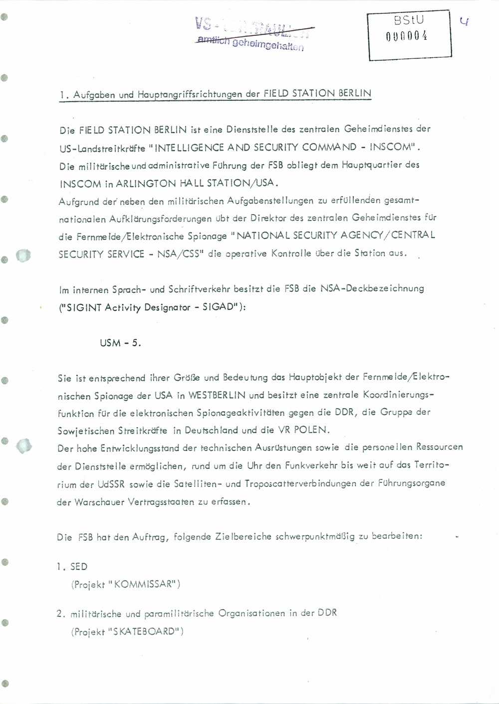 Analyse der Struktur und Tätigkeit der US Army Field Station Berlin (USAFSB) Teufelsberg