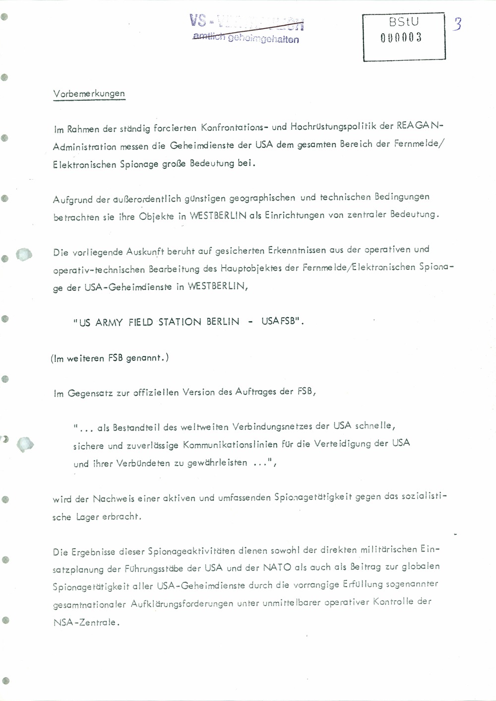 Analyse der Struktur und Tätigkeit der US Army Field Station Berlin (USAFSB) Teufelsberg