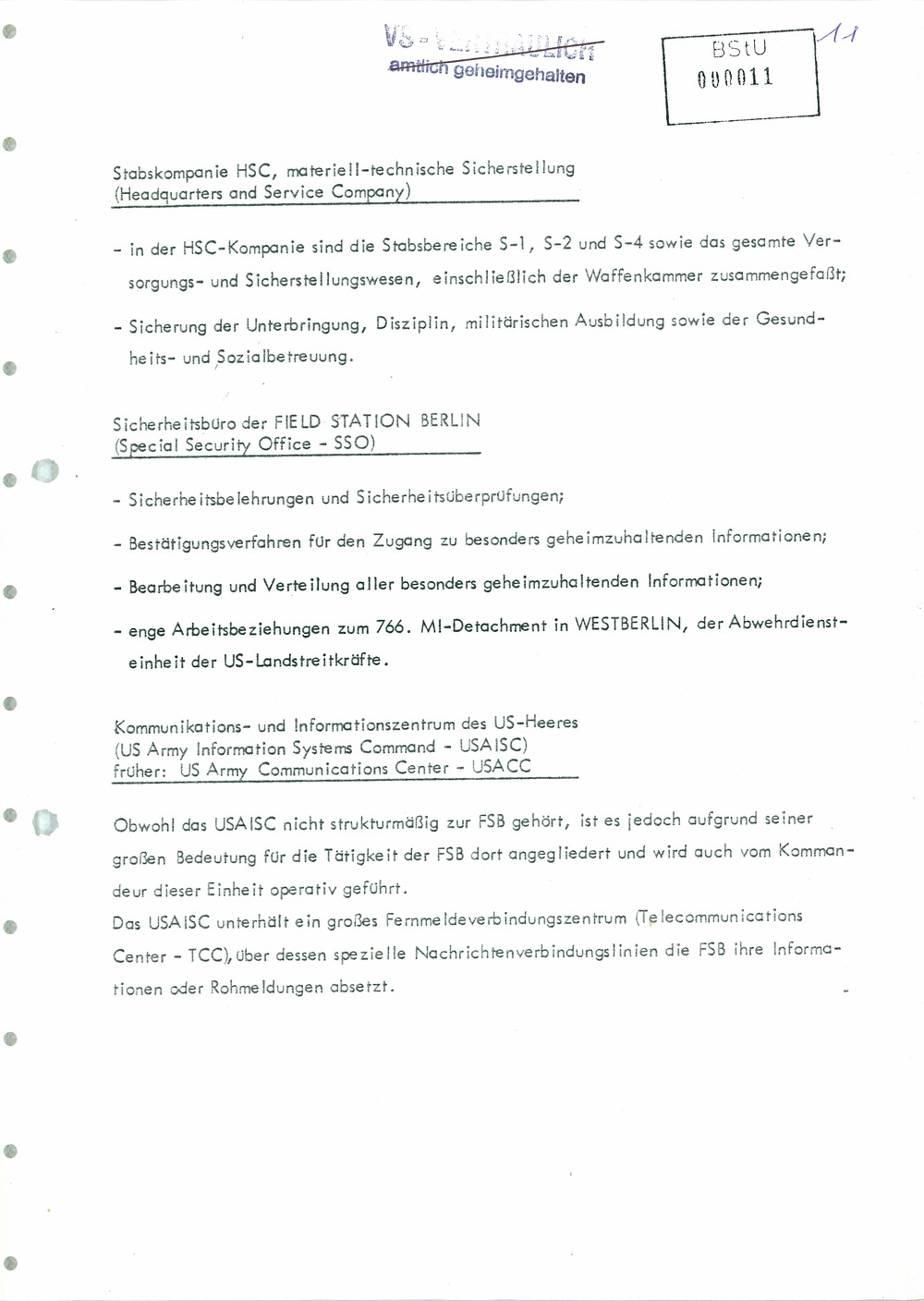 Analyse der Struktur und Tätigkeit der US Army Field Station Berlin (USAFSB) Teufelsberg
