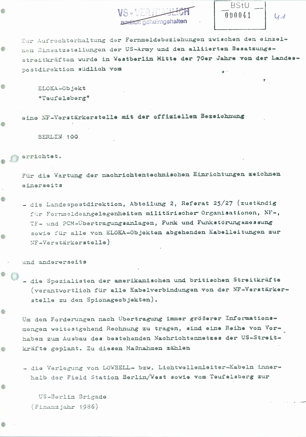 Analyse der Struktur und Tätigkeit der US Army Field Station Berlin (USAFSB) Teufelsberg