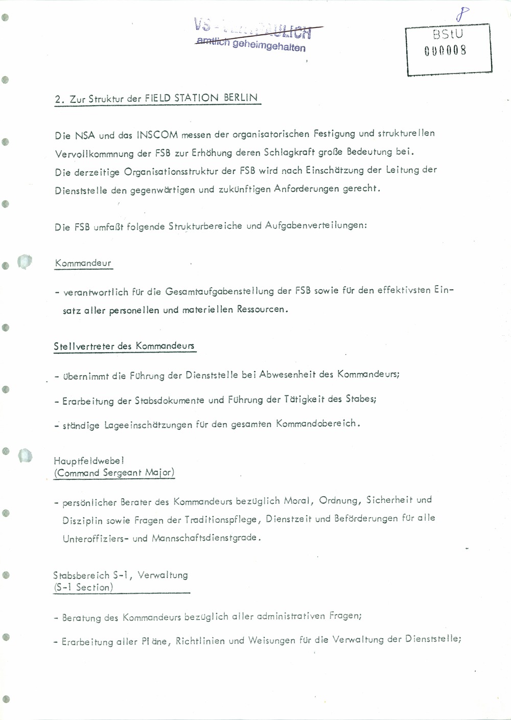 Analyse der Struktur und Tätigkeit der US Army Field Station Berlin (USAFSB) Teufelsberg
