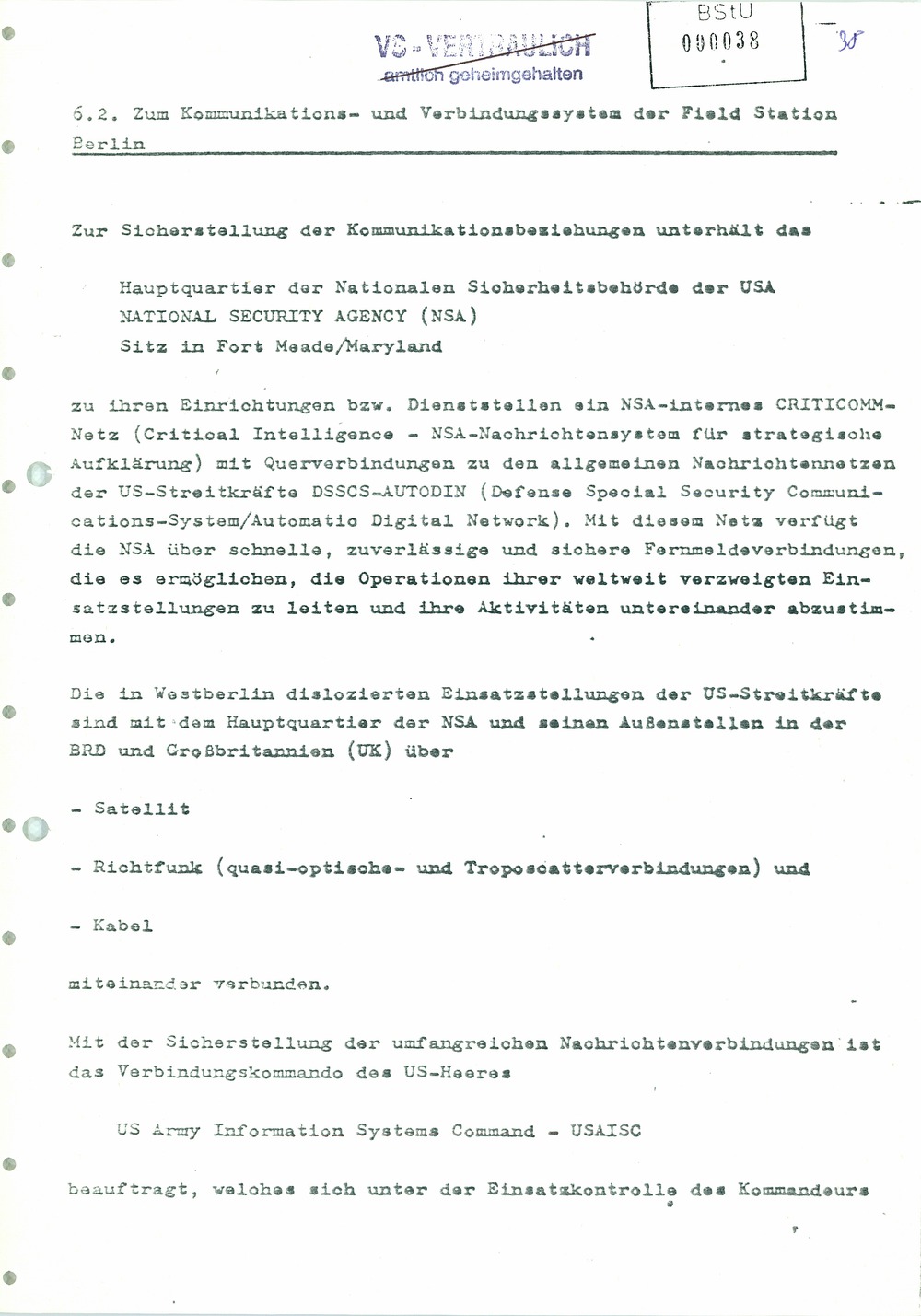Analyse der Struktur und Tätigkeit der US Army Field Station Berlin (USAFSB) Teufelsberg