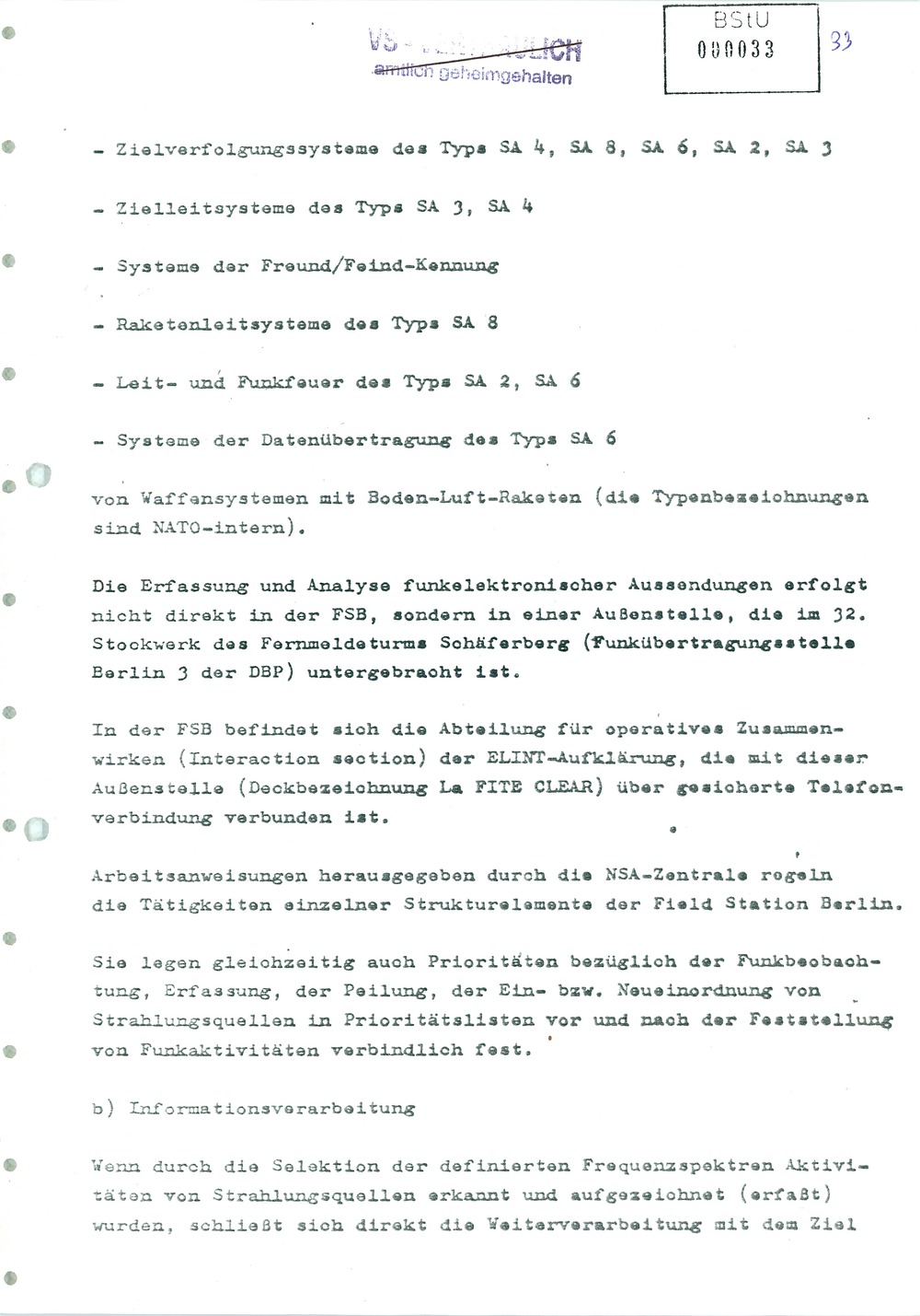 Analyse der Struktur und Tätigkeit der US Army Field Station Berlin (USAFSB) Teufelsberg