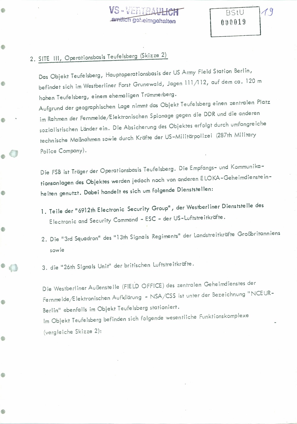 Analyse der Struktur und Tätigkeit der US Army Field Station Berlin (USAFSB) Teufelsberg