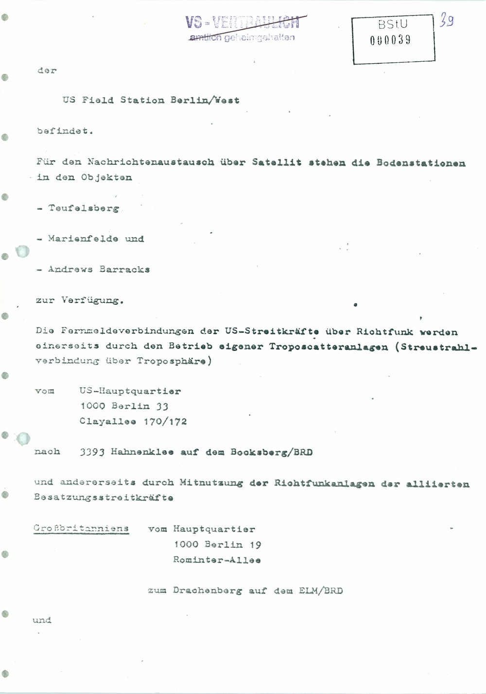 Analyse der Struktur und Tätigkeit der US Army Field Station Berlin (USAFSB) Teufelsberg