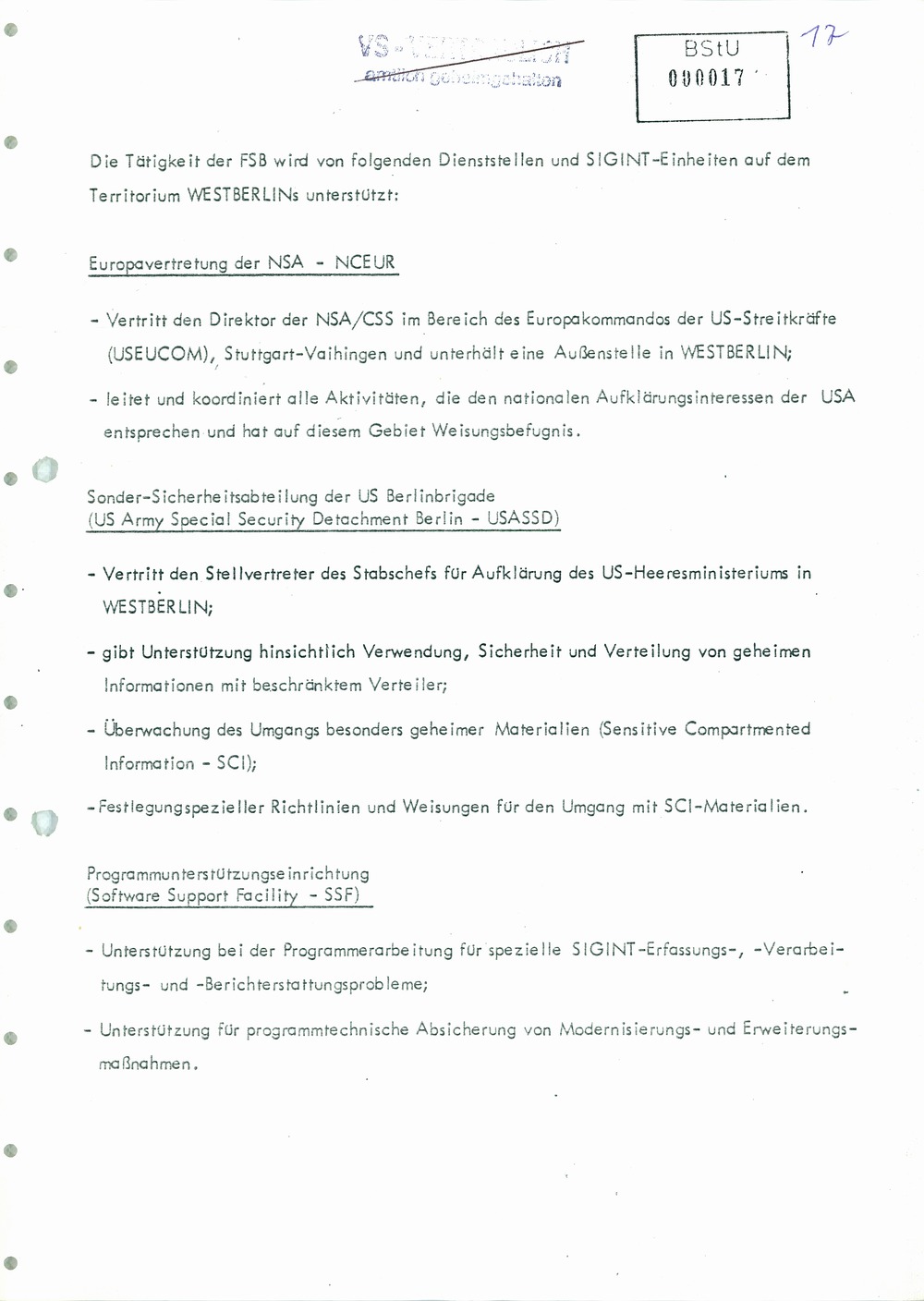 Analyse der Struktur und Tätigkeit der US Army Field Station Berlin (USAFSB) Teufelsberg