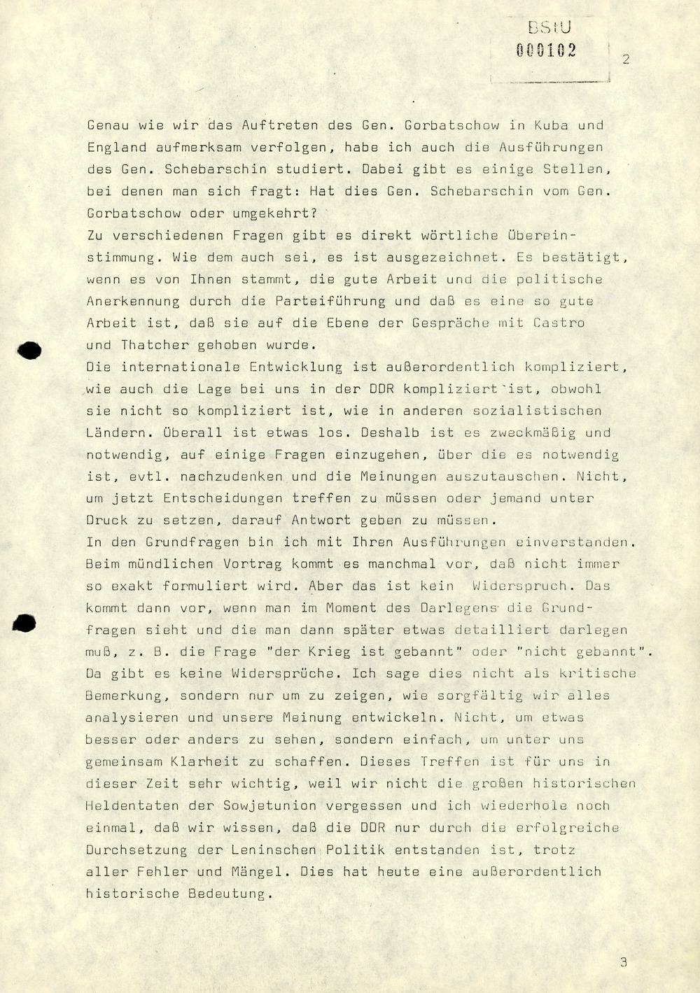 Notiz über die Besprechung zwischen Minister Mielke mit dem stellvertretenden Vorsitzenden des KfS