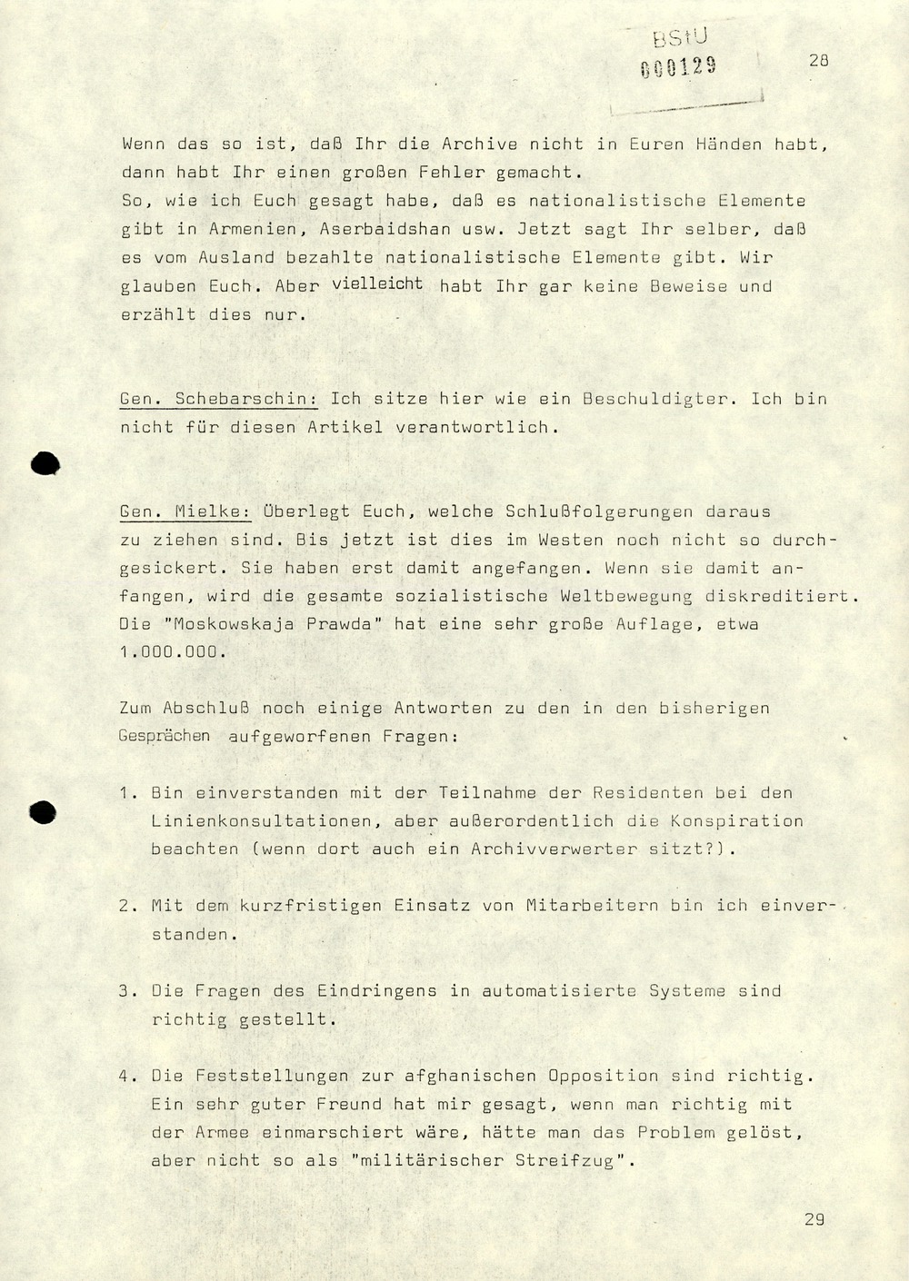 Notiz über die Besprechung zwischen Minister Mielke mit dem stellvertretenden Vorsitzenden des KfS
