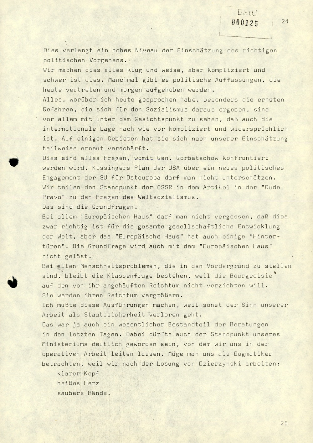 Notiz über die Besprechung zwischen Minister Mielke mit dem stellvertretenden Vorsitzenden des KfS