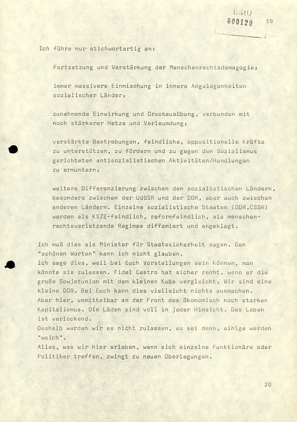 Notiz über die Besprechung zwischen Minister Mielke mit dem stellvertretenden Vorsitzenden des KfS