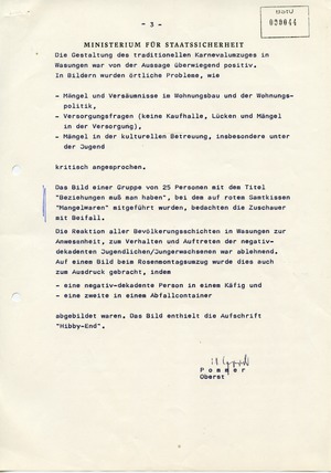 Geheimer Bericht an die SED-Führung im Bezirk Suhl zum Wasunger Karneval 1978