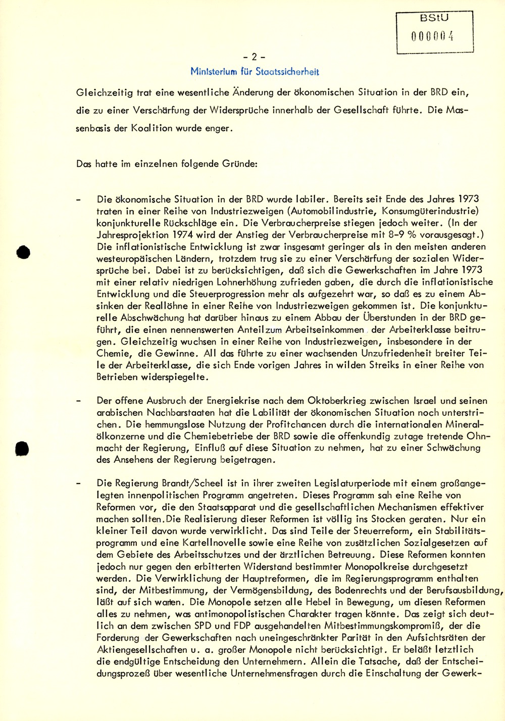 Bericht zur "Entwicklung der Krise der Koalition und zum Verfall der Autorität" Willy Brandts