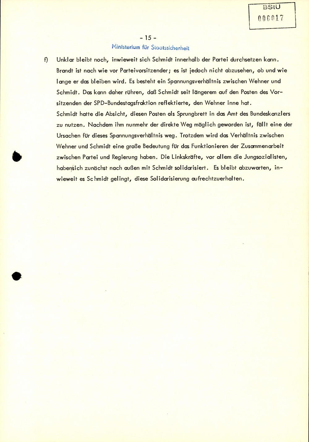 Bericht zur "Entwicklung der Krise der Koalition und zum Verfall der Autorität" Willy Brandts