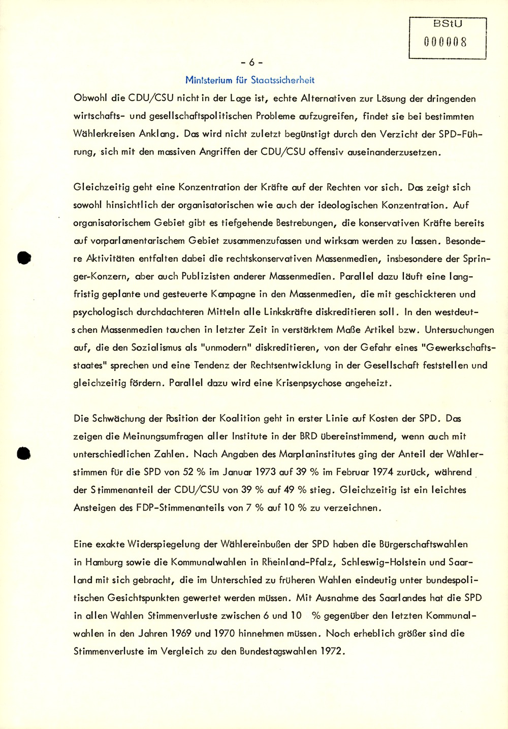Bericht zur "Entwicklung der Krise der Koalition und zum Verfall der Autorität" Willy Brandts