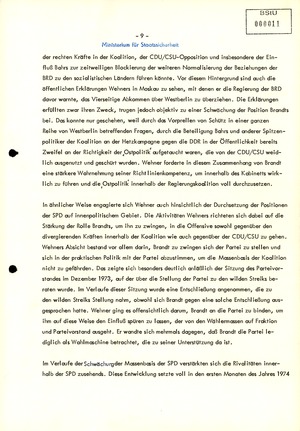 Bericht zur "Entwicklung der Krise der Koalition und zum Verfall der Autorität" Willy Brandts