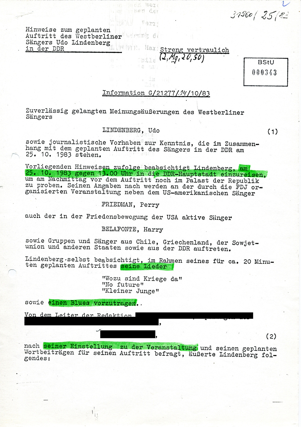 Hinweise zum geplanten Auftritt Udo Lindenbergs im Palast der Republik