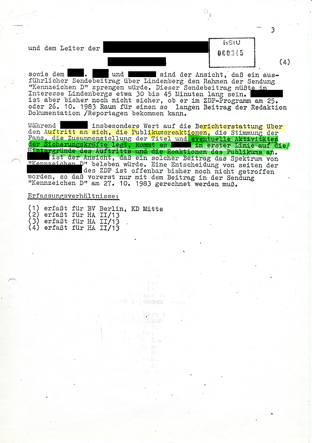 Hinweise zum geplanten Auftritt Udo Lindenbergs im Palast der Republik