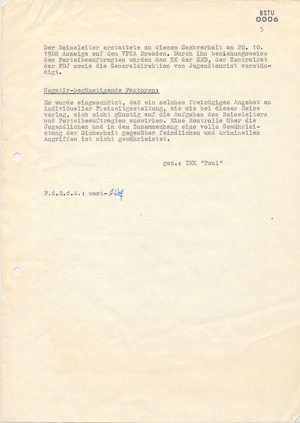 Bericht von IMK "Paul" über eine Reise von Jugendlichen aus der DDR nach Bonn und Trier