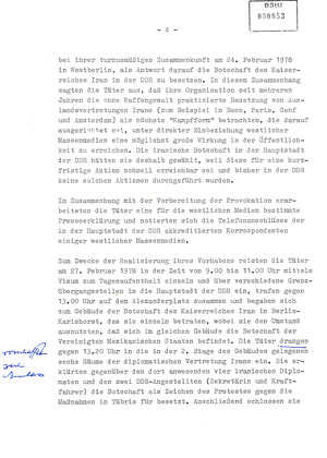 "Information" Erich Mielkes über die Besetzung der Iranischen Botschaft in Ost-Berlin 1978