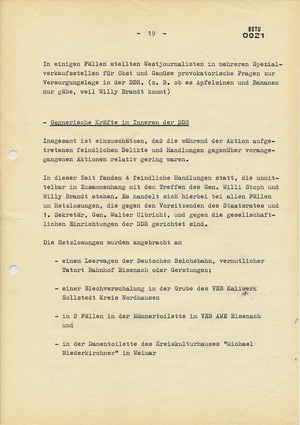 Abschlussbericht zur Aktion "Konfrontation" anlässlich des DDR-Besuchs von Willy Brandt
