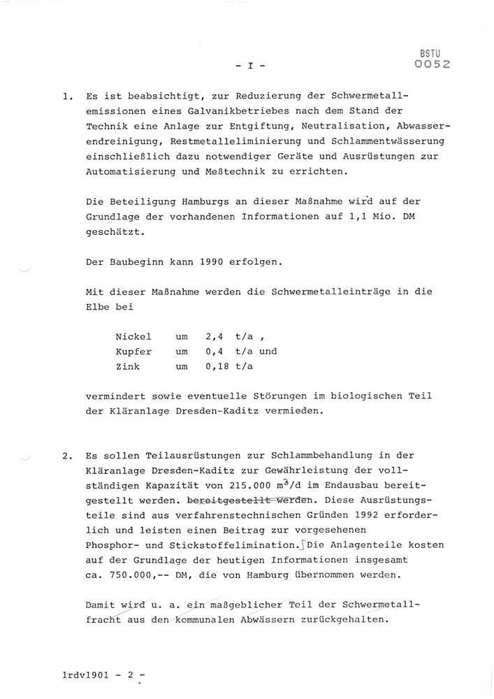 Gemeinsame Erklärung des Stellvertreters des Vorsitzenden des Ministerrates und Ministers für Umweltschutz und Wasserwirtschaft der DDR und der Freien und Hansestadt Hamburg über die Durchführung von Umweltschutzprojekten in Dresden