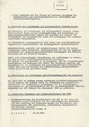 Information zur Planung des 60. Jahrestages und Perspektive des Bauhaus Dessau