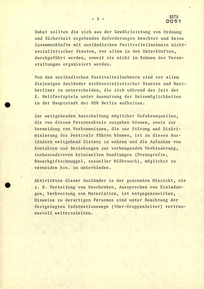 Verhaltensregeln für Teilnehmerinnen und Teilnehmer aus der DDR an den X. Weltfestspielen der Jugend