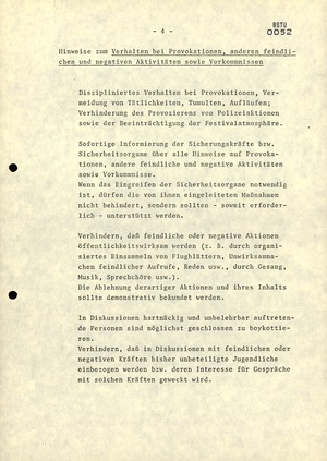 Verhaltensregeln für Teilnehmerinnen und Teilnehmer aus der DDR an den X. Weltfestspielen der Jugend
