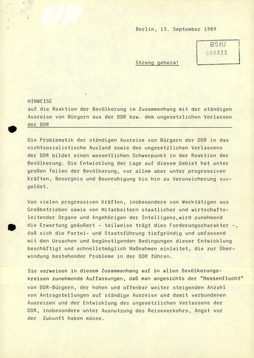 Reaktionen der Bevölkerung zur Fluchtwelle aus der DDR