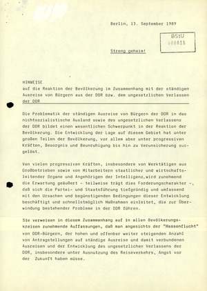Reaktionen der Bevölkerung zur Fluchtwelle aus der DDR
