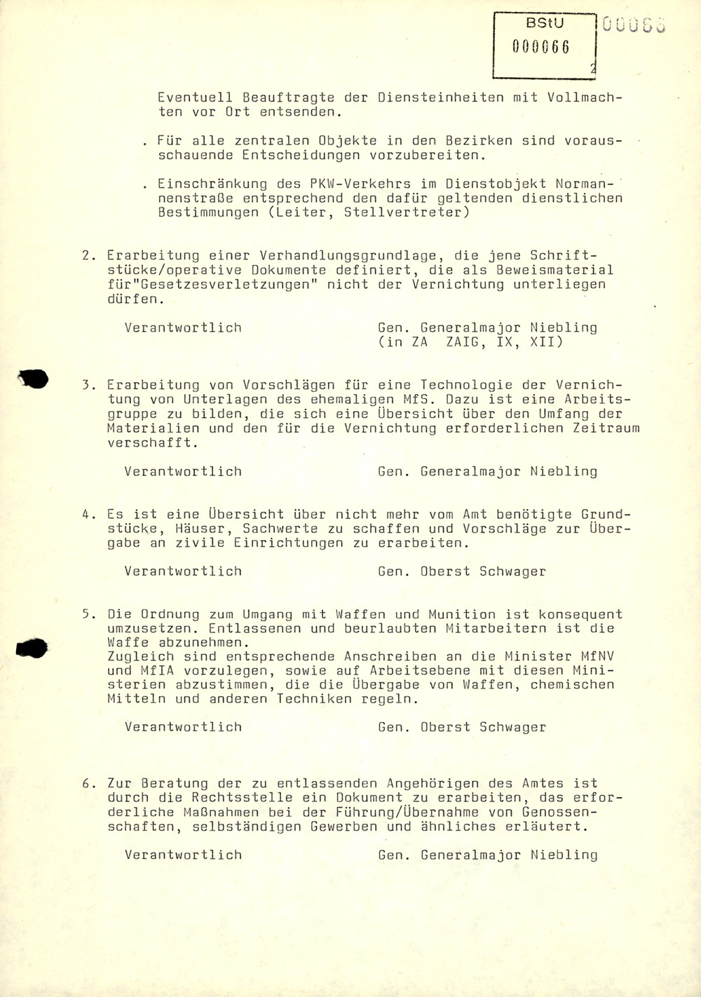 Protokollierung der Zuständigkeiten der Leitung des AfNS
