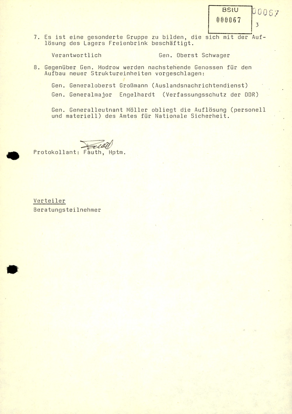 Protokollierung der Zuständigkeiten der Leitung des AfNS