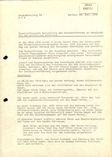 Vergleich der Entführungen von Hanns Martin Schleyer und Aldo Moro