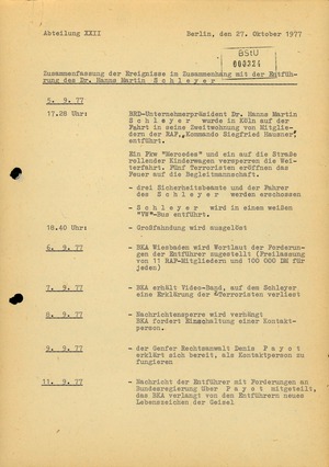 Protokoll der Entführung von Hanns Martin Schleyer und des Passagierflugzeuges "Landshut"