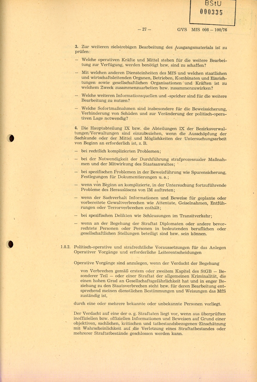 Richtlinie 1/76 zur Bearbeitung Operativer Vorgänge