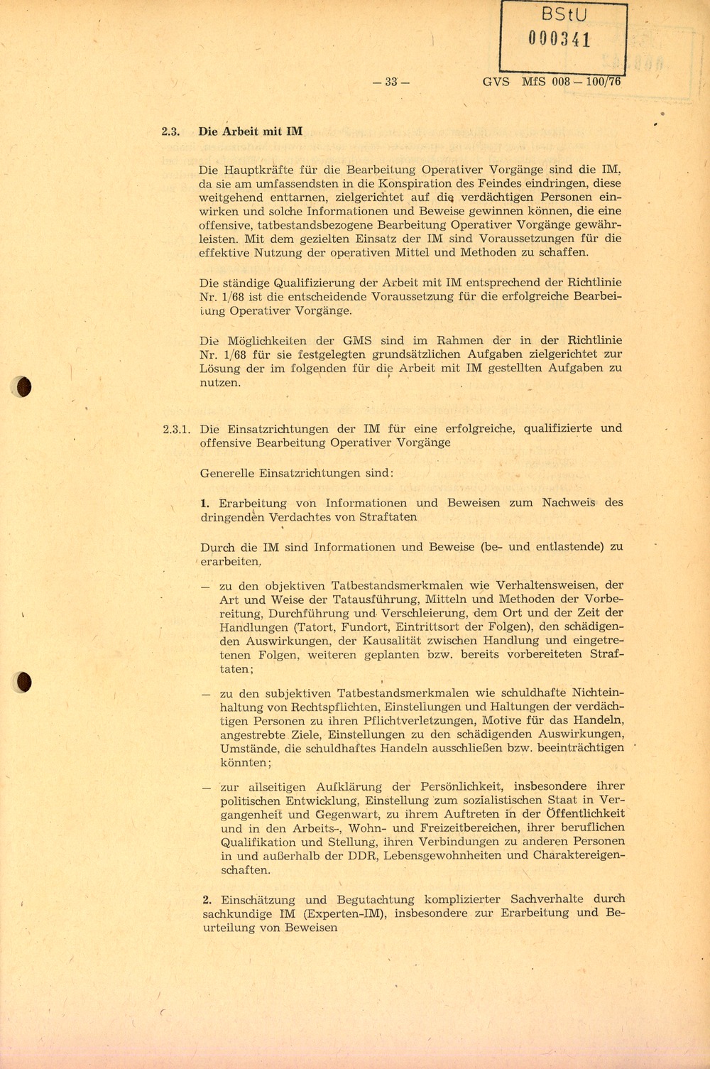 Richtlinie 1/76 zur Bearbeitung Operativer Vorgänge